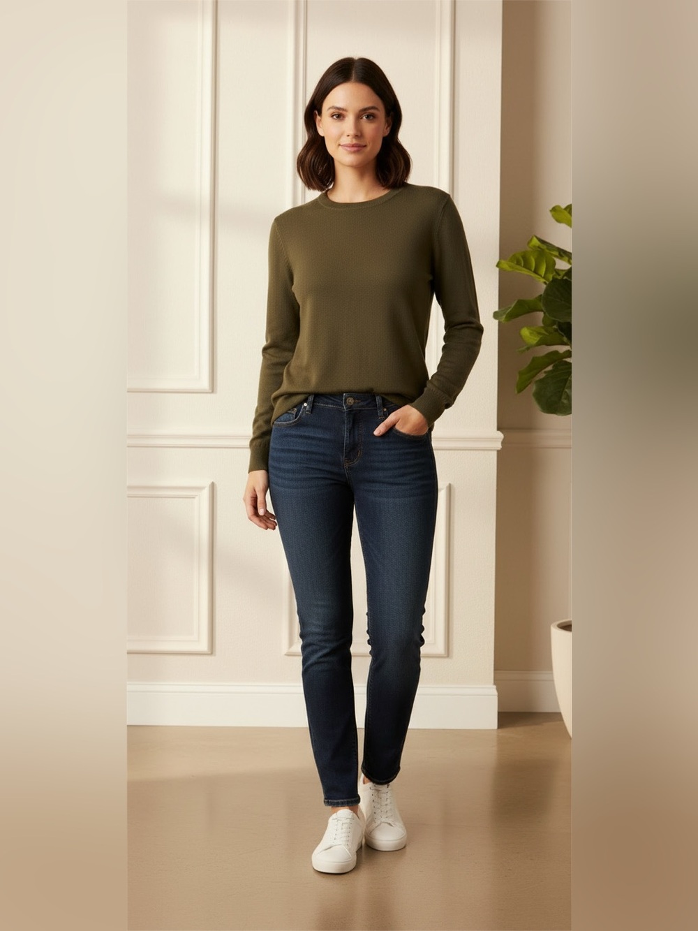 Quince Men's Olive Crewneck Lightweight Knit Sweater